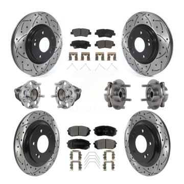 Front Rear Hub Bearing Coated Disc Brake Rotor And Pads Kit (10Pc) For Hyundai Elantra GT KBB-131372