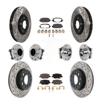 Front Rear Hub Bearings Coated Disc Brake Rotors And Pads Kit (10Pc) For Jeep Compass FWD KBB-131382