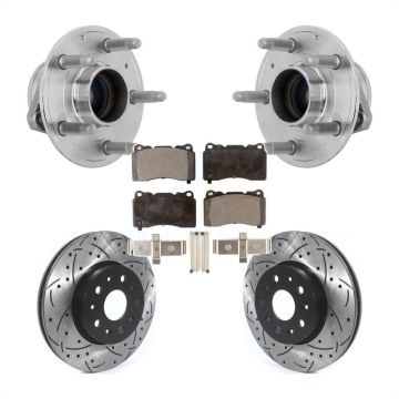Front Hub Bearing Drilled Slot Brake Rotor Pads Kit For Chevrolet Camaro Cadillac CTS CT6 KBB-131395