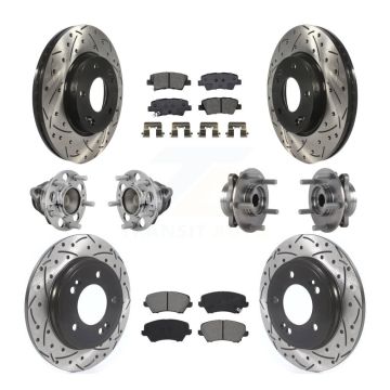 Front Rear Hub Bearings Coated Disc Brake Rotors And Pads Kit (10Pc) For Hyundai Veloster KBB-131423