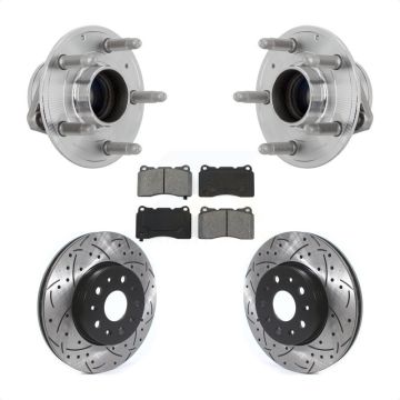Front Hub Bearing Drilled Slot Brake Rotor Pads Kit For Chevrolet Camaro Cadillac CTS CT6 KBB-131464