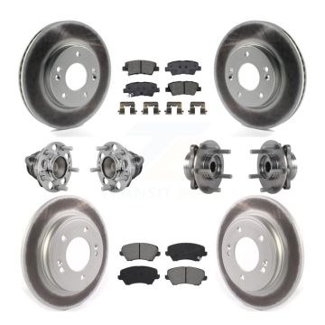 Front Rear Hub Bearings Coated Disc Brake Rotors And Pads Kit (10Pc) For Hyundai Veloster KBB-131884