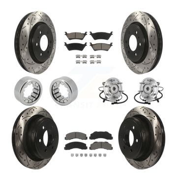 Front Rear Hub Bearings Coated Disc Brake Rotors And Pads Shoes Kit (10Pc) For Ford F-150 KBB-132721
