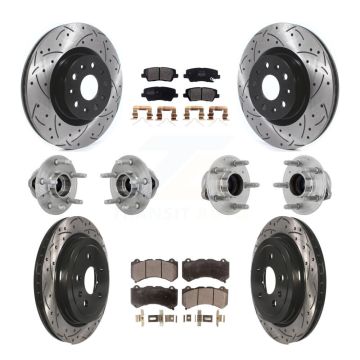 Front Rear Hub Bearings Coated Disc Brake Rotors And Pads Kit (10Pc) For Cadillac CTS KBB-132742