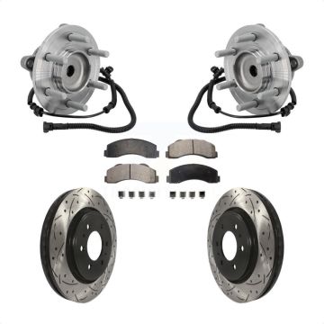 Front Hub Bearing Assembly Drilled Slot Brake Rotor Pads Kit For 2015-2017 Ford F-150 RWD KBB-132783