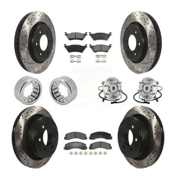 Front Rear Hub Bearing Coated Brake Rotor Pad Shoe Kit (10Pc) For 18-20 Ford F-150 Raptor KBB-132802