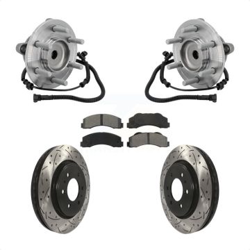 Front Hub Bearing Assembly Drilled Slot Brake Rotor Pads Kit For 2015-2017 Ford F-150 RWD KBB-132836