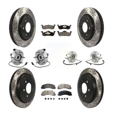 Front Rear Hub Bearing Coated Brake Rotor Pads Kit (10Pc) For Ford Expedition Lincoln 4WD KBB-132885