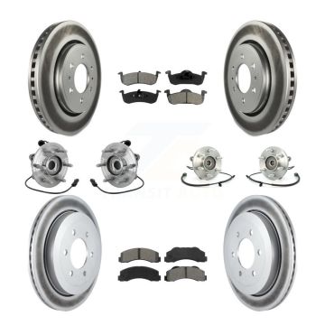 Front Rear Hub Bearing Coated Brake Rotor Pads Kit (10Pc) For Ford Expedition Lincoln 4WD KBB-133196
