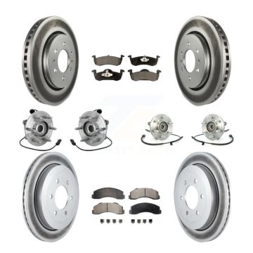 Front Rear Hub Bearing Coated Brake Rotor Pads Kit (10Pc) For Ford Expedition Lincoln 4WD KBB-133284