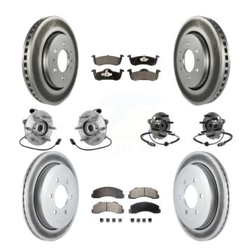 Front Rear Hub Bearing Coated Brake Rotor Pads Kit (10Pc) For Ford Expedition Lincoln RWD KBB-133285