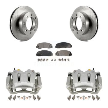Front Disc Brake Caliper Rotor Semi-Metallic Pad Kit For Ford F-350 Super Duty F-250 4WD KC8-100036P