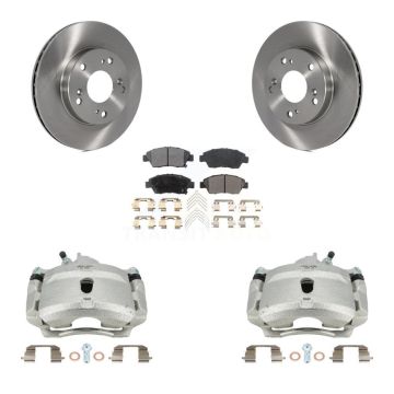 Front Brake Caliper Rotors Semi-Metallic Pad Kit For 04-05 Honda Civic With 5 Lug Wheels KC8-100120P
