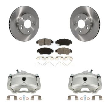 Front Brake Caliper Rotors Semi-Metallic Pad Kit For 04-05 Honda Civic With 5 Lug Wheels KC8-100161S