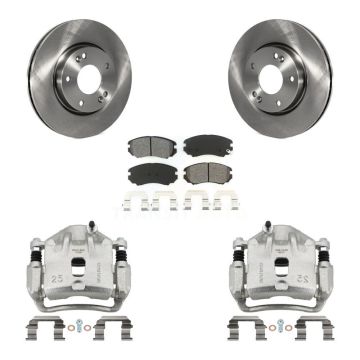 Front Disc Brake Caliper Rotors Semi-Metallic Pad Kit For Hyundai Sonata Kia Soul Optima KC8-100252S