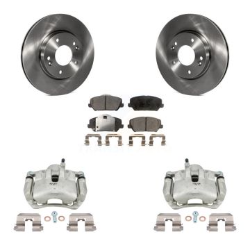Front Brake Caliper Rotor Semi-Metallic Pad Kit For Kia Forte Without 15" Factory Wheels KC8-100337P