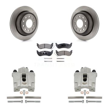 Rear Disc Brake Caliper Rotor Semi-Metallic Pad Kit For 2003-2011 Lincoln Town Car Sedan KC8-100492P