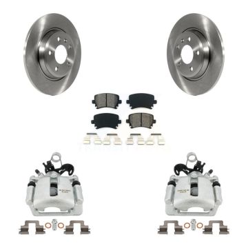 Rear Disc Brake Caliper Rotor Semi-Metallic Pad Kit For 2009 Audi A4 Quattro Convertible KC8-100497S