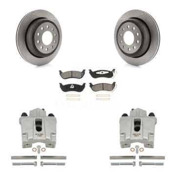 Rear Disc Brake Caliper Rotor Semi-Metallic Pad Kit For 2003-2011 Lincoln Town Car Sedan KC8-100691S