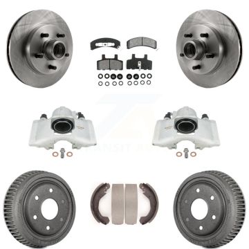 Front Rear Disc Brake Caliper Rotors Drums Semi-Metallic Pads Kit (8Pc) For GMC Yukon KC8-100732S