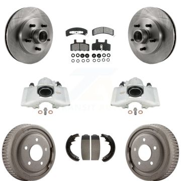 Front Rear Brake Caliper Rotors Drum Semi-Metallic Pad Kit (8Pc) For GMC Yukon Chevrolet KC8-100734S