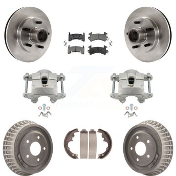 Front Rear Brake Caliper Rotors Drums Semi-Metallic Pads Kit (8Pc) For Chevrolet S10 GMC KC8-100740S