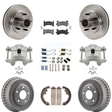 Front Rear Brake Caliper Rotors Drum Semi-Metallic Pad Shoe & Hardware Kit (9Pc) For GMC KC8-100747S