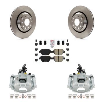 Rear Disc Brake Caliper Rotor & Semi-Metallic Pad Kit For Volkswagen GTI Audi A3 Quattro KC8-100752N