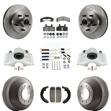 Front Rear Brake Caliper Rotors Drum Semi-Metallic Pad Shoe Hardware Kit (9Pc) For C1500 KC8-100754S