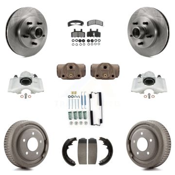 Front Rear Disc Brake Caliper Rotors Drum Semi-Metallic Pad Shoe Cylinder Kit (11Pc) For KC8-100758S