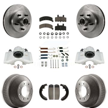 Front Rear Brake Caliper Rotors Drum Ceramic Pad Shoe & Hardware Kit (9Pc) For C1500 GMC KC8-100762C