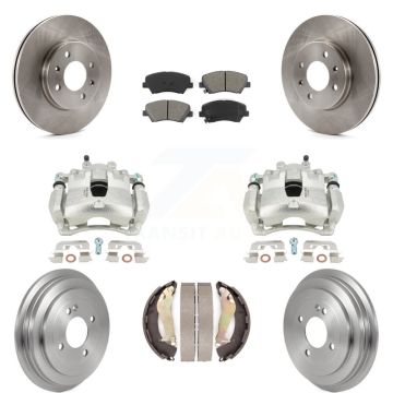 Front Rear Brake Caliper Rotor Drum Semi-Metallic Pad Kit (8Pc) For 12-17 Hyundai Accent KC8-100765S