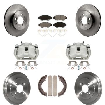 Front Rear Disc Brake Caliper Rotors Drums Semi-Metallic Pads Kit (8Pc) For Honda Fit KC8-100766S