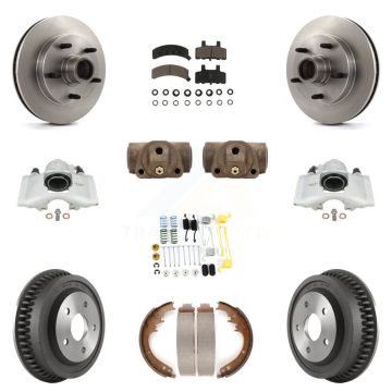 Front Rear Brake Caliper Rotors Drum Ceramic Pad Shoe Cylinder & Hardware Kit (11Pc) For KC8-100770C