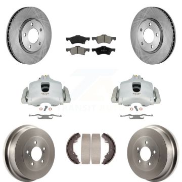 Front Rear Brake Caliper Rotors Drum Semi-Metallic Pad Kit (8Pc) For Dodge Caravan Grand KC8-100770S