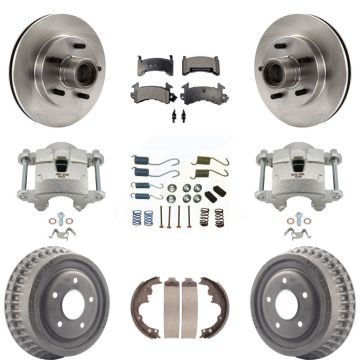 Front Rear Brake Caliper Rotors Drum Semi-Metallic Pad Shoe & Hardware Kit (9Pc) For GMC KC8-100771P