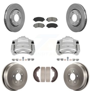 Front Rear Brake Caliper Rotors Drum Semi-Metallic Pad Kit (8Pc) For Dodge Caravan Grand KC8-100771S