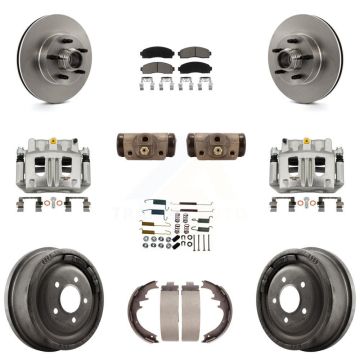 Front Rear Brake Caliper Rotors Drum Ceramic Pad Shoe Cylinder & Hardware Kit (11Pc) For KC8-100772C