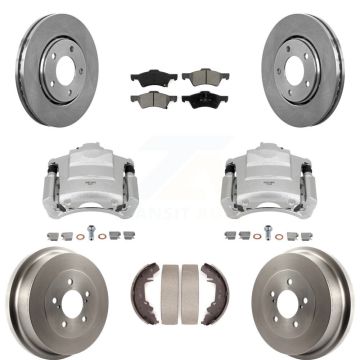 Front Rear Disc Brake Caliper Rotors Drum Semi-Metallic Pads Kit (8Pc) For Dodge Caravan KC8-100772S
