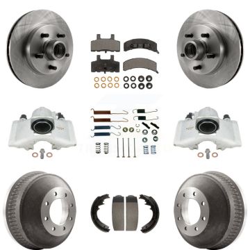 Front Rear Brake Caliper Rotors Drum Ceramic Pad Shoe & Hardware Kit (9Pc) For C1500 GMC KC8-100772T