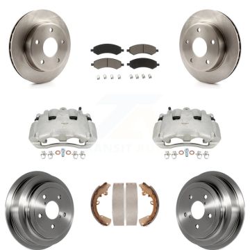 Front Rear Brake Caliper Rotors Drums Ceramic Pads Kit (8Pc) For Dodge Dakota Mitsubishi KC8-100774C