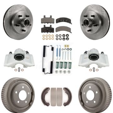 Front Rear Brake Caliper Rotors Drum Ceramic Pad Shoe & Hardware Kit (9Pc) For GMC Yukon KC8-100774T