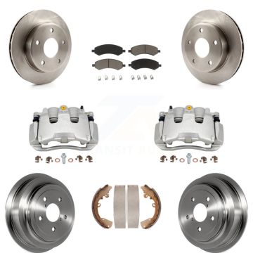 Front Rear Disc Brake Caliper Rotors Drums Ceramic Pads Kit (8Pc) For Dakota Dodge Ram KC8-100775C