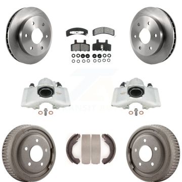 Front Rear Disc Brake Caliper Rotors Drums Semi-Metallic Pads Kit (8Pc) For GMC Yukon KC8-100775S
