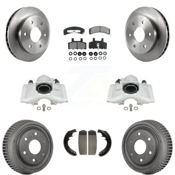 Front Rear Disc Brake Caliper Rotors Drums Semi-Metallic Pads Kit (8Pc) For GMC Yukon KC8-100776S