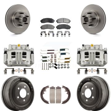 Front Rear Brake Caliper Rotors Drum Ceramic Pad Shoe Hardware Kit (9Pc) For Ford Ranger KC8-100776T