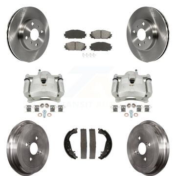 Front Rear Disc Brake Caliper Rotors Drums Semi-Metallic Pads Kit (8Pc) For Toyota Yaris KC8-100777S