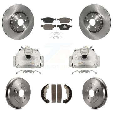 Front Rear Brake Caliper Rotors Drums Ceramic Pads Kit (8Pc) For 2013-2018 Ford Focus ST KC8-100778C