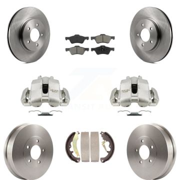 Front Rear Brake Caliper Rotors Drum Semi-Metallic Pad Kit (8Pc) For Ford Escape Mercury KC8-100778S