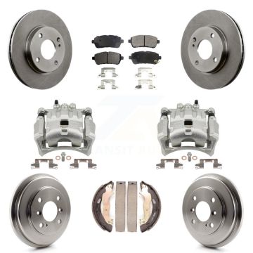 Front Rear Disc Brake Caliper Rotors Drums Semi-Metallic Pads Kit (8Pc) For Ford Fiesta KC8-100779P